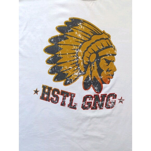Hustle Gang T-Shirt Men's Size 3XL Indian Chief Graphic White Short Sleeve - Picture 2 of 8